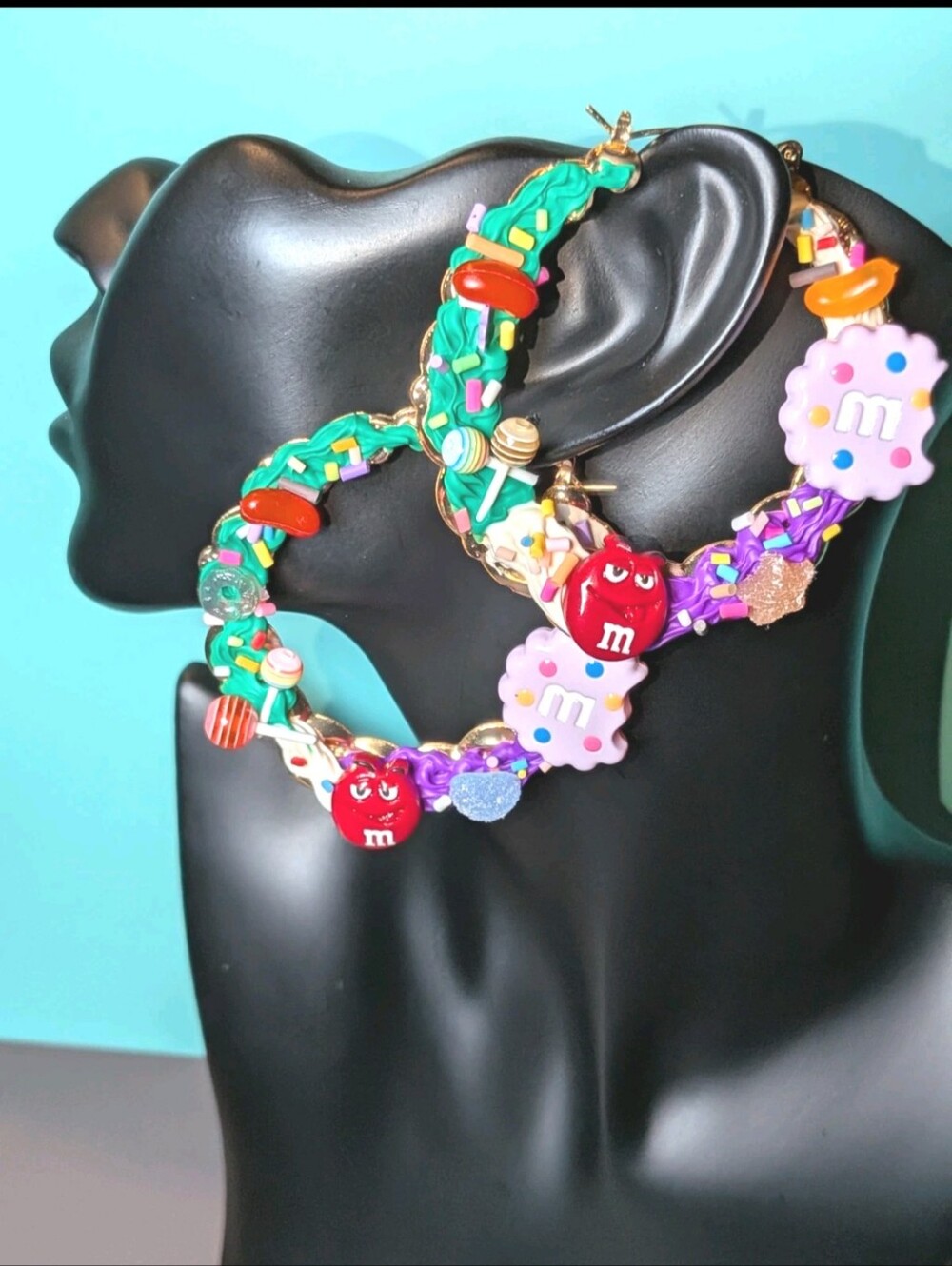 Hand Crafted Bright Multicolor Candy Hoop Earrings - Green & Purple & Red & Pink